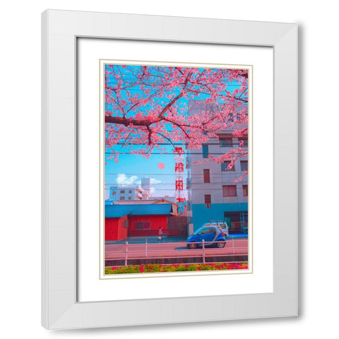 Sakura City White Modern Wood Framed Art Print with Double Matting by Orozco, Danner