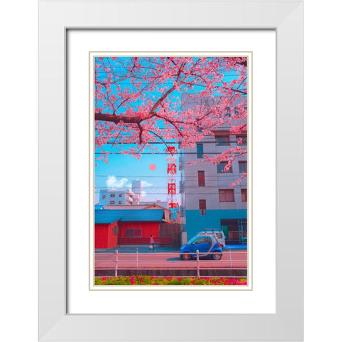 Sakura City White Modern Wood Framed Art Print with Double Matting by Orozco, Danner