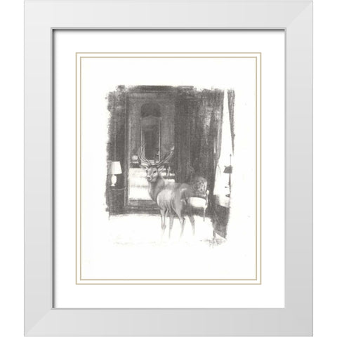 Deer II White Modern Wood Framed Art Print with Double Matting by Adkin, Arielle