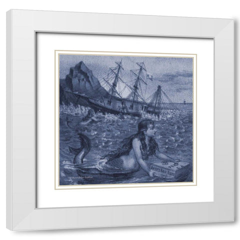 Indigo Mermaids I White Modern Wood Framed Art Print with Double Matting by Babbitt, Gwendolyn