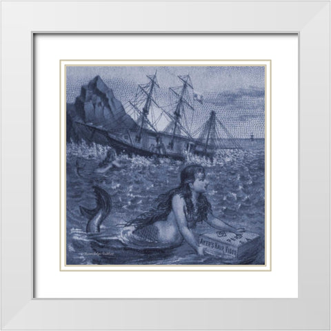 Indigo Mermaids I White Modern Wood Framed Art Print with Double Matting by Babbitt, Gwendolyn