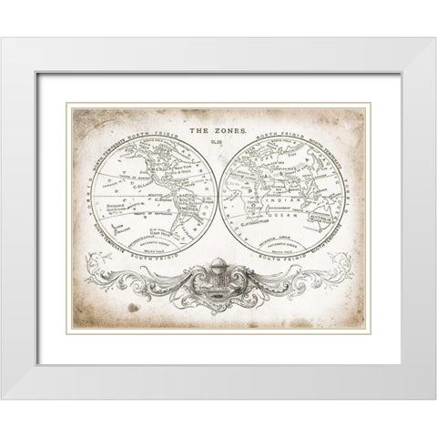 Zone World Map I White Modern Wood Framed Art Print with Double Matting by Babbit, Gwendolyn