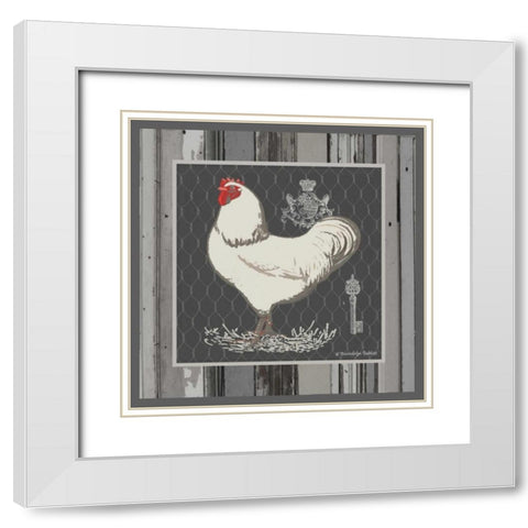 White Rooster White Modern Wood Framed Art Print with Double Matting by Babbit, Gwendolyn