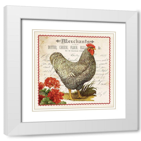 Geraniums and Rooster White Modern Wood Framed Art Print with Double Matting by Babbitt, Gwendolyn