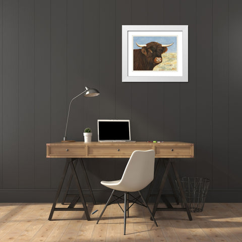 Highland Cow White Modern Wood Framed Art Print with Double Matting by Babbitt, Gwendolyn