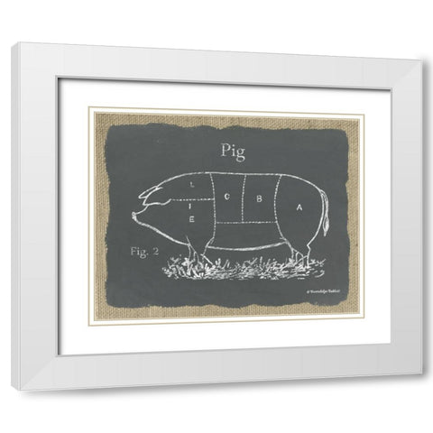 Pig on Burlap White Modern Wood Framed Art Print with Double Matting by Babbitt, Gwendolyn