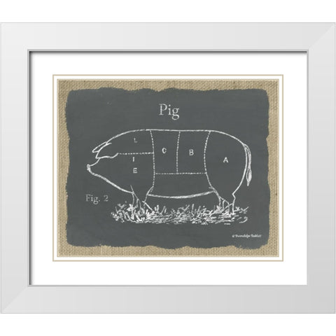 Pig on Burlap White Modern Wood Framed Art Print with Double Matting by Babbitt, Gwendolyn