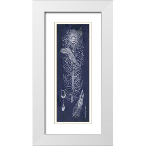 Indigo Feathers II White Modern Wood Framed Art Print with Double Matting by Babbitt, Gwendolyn
