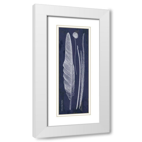Indigo Feathers III White Modern Wood Framed Art Print with Double Matting by Babbitt, Gwendolyn