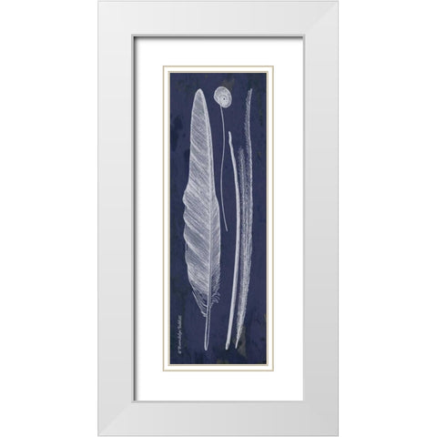 Indigo Feathers III White Modern Wood Framed Art Print with Double Matting by Babbitt, Gwendolyn