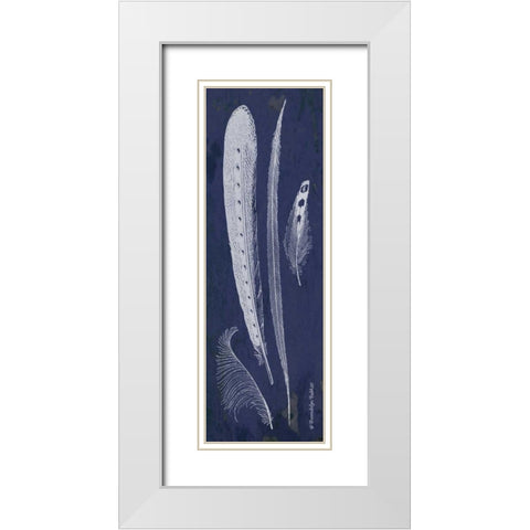 Indigo Feathers IV White Modern Wood Framed Art Print with Double Matting by Babbitt, Gwendolyn