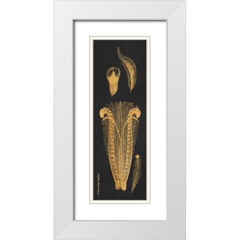 Gold Feathers I White Modern Wood Framed Art Print with Double Matting by Babbitt, Gwendolyn