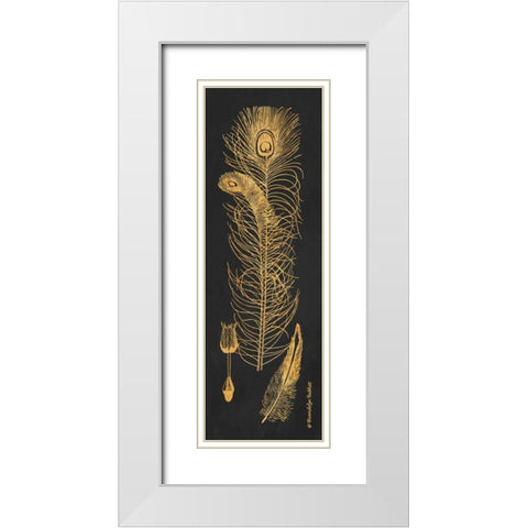Gold Feathers II White Modern Wood Framed Art Print with Double Matting by Babbitt, Gwendolyn