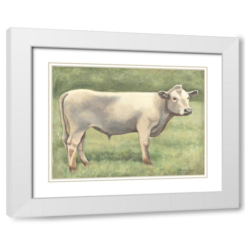 Cow in Field White Modern Wood Framed Art Print with Double Matting by Babbitt, Gwendolyn