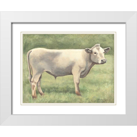 Cow in Field White Modern Wood Framed Art Print with Double Matting by Babbitt, Gwendolyn