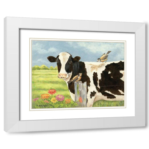 Spring Meadow Cow White Modern Wood Framed Art Print with Double Matting by Babbitt, Gwendolyn