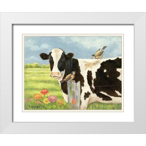 Spring Meadow Cow White Modern Wood Framed Art Print with Double Matting by Babbitt, Gwendolyn