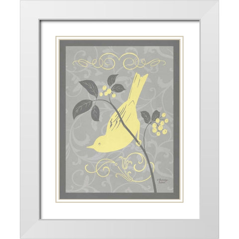 Grey and Yellow Bird I White Modern Wood Framed Art Print with Double Matting by Babbitt, Gwendolyn