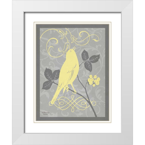 Grey and Yellow Bird III White Modern Wood Framed Art Print with Double Matting by Babbitt, Gwendolyn