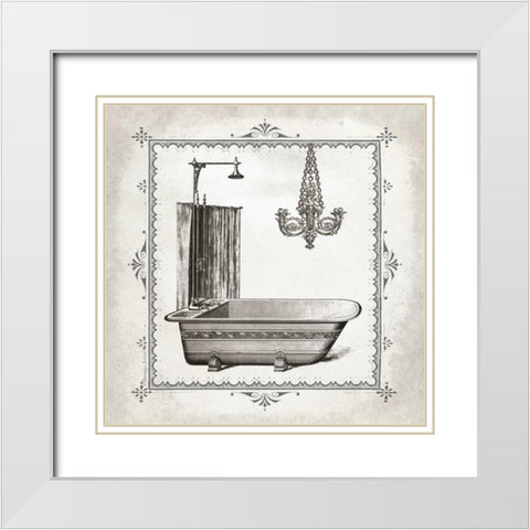 Tub and Chandelier I White Modern Wood Framed Art Print with Double Matting by Babbitt, Gwendolyn