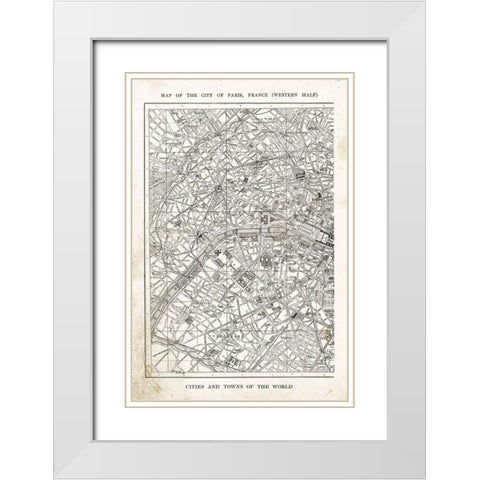 Paris Map I White Modern Wood Framed Art Print with Double Matting by Babbitt, Gwendolyn