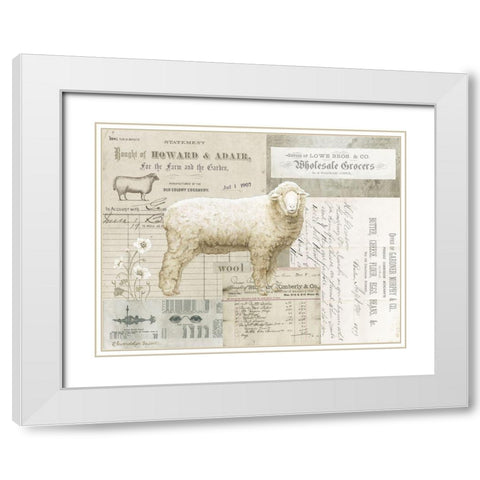 Sheep On Ephemera I White Modern Wood Framed Art Print with Double Matting by Babbitt, Gwendolyn