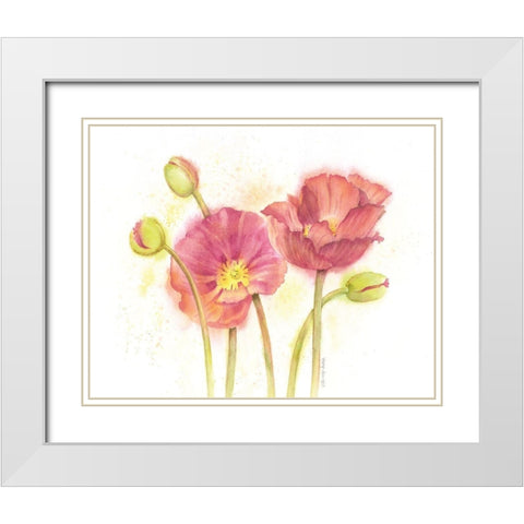 Happy Poppies White Modern Wood Framed Art Print with Double Matting by Babbitt, Gwendolyn