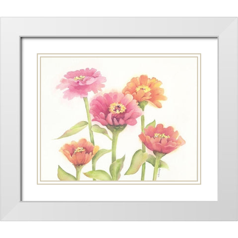 Happy Zinnias White Modern Wood Framed Art Print with Double Matting by Babbitt, Gwendolyn