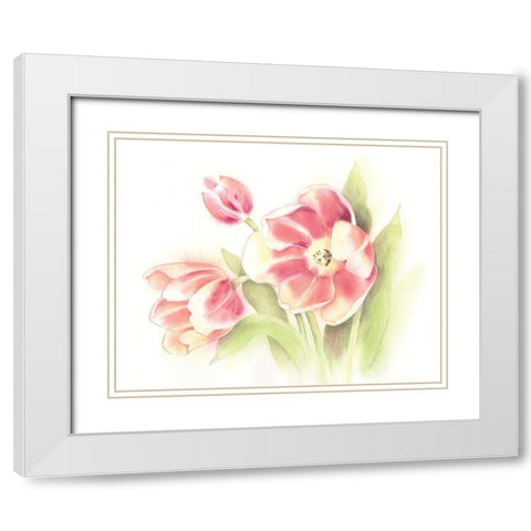 Happy Tulips White Modern Wood Framed Art Print with Double Matting by Babbitt, Gwendolyn