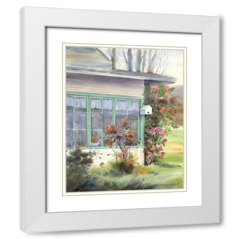 Mckenzie Houses and Camellias White Modern Wood Framed Art Print with Double Matting by Babbitt, Gwendolyn