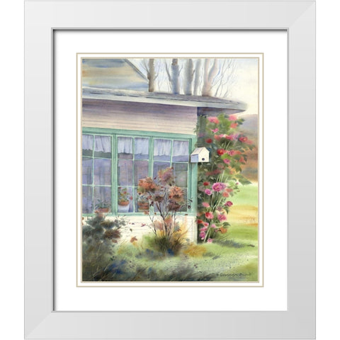 Mckenzie Houses and Camellias White Modern Wood Framed Art Print with Double Matting by Babbitt, Gwendolyn