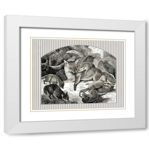 Fox Mom and Cubs White Modern Wood Framed Art Print with Double Matting by Babbitt, Gwendolyn