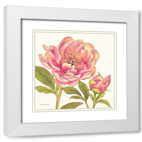 Pink Peonies I White Modern Wood Framed Art Print with Double Matting by Babbitt, Gwendolyn