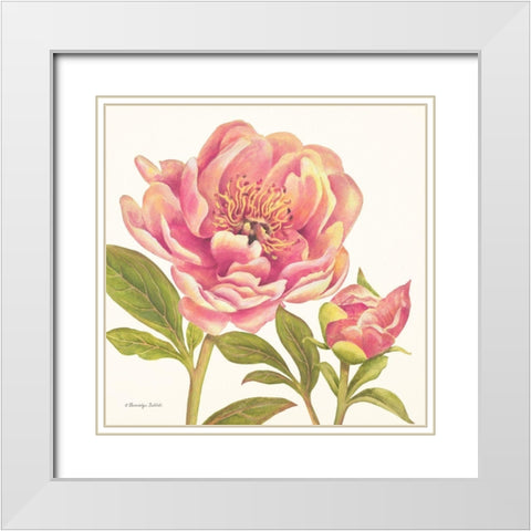 Pink Peonies I White Modern Wood Framed Art Print with Double Matting by Babbitt, Gwendolyn