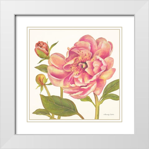 Pink Peonies II White Modern Wood Framed Art Print with Double Matting by Babbitt, Gwendolyn