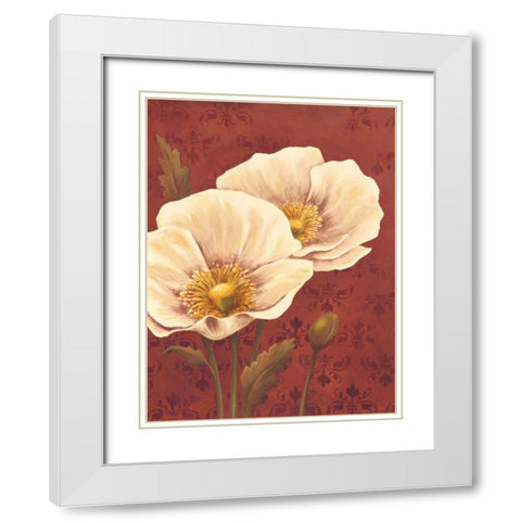 Poppies on Red White Modern Wood Framed Art Print with Double Matting by Belamar, Ella