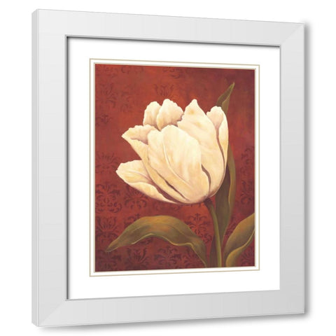 Tulip on Red White Modern Wood Framed Art Print with Double Matting by Belamar, Ella