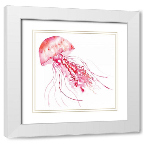 Pink Jellyfish White Modern Wood Framed Art Print with Double Matting by Berrenson, Sara