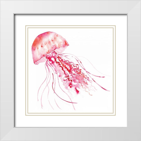 Pink Jellyfish White Modern Wood Framed Art Print with Double Matting by Berrenson, Sara