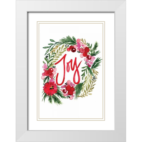 Joy Wreath White Modern Wood Framed Art Print with Double Matting by Berrenson, Sara