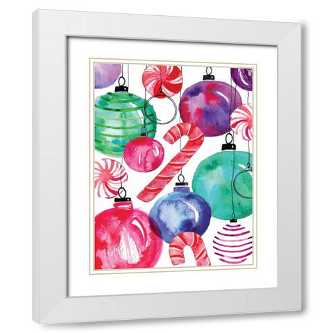 Candy Cane Ornaments White Modern Wood Framed Art Print with Double Matting by Berrenson, Sara
