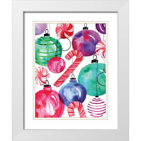 Candy Cane Ornaments White Modern Wood Framed Art Print with Double Matting by Berrenson, Sara
