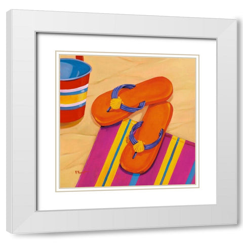 Orange Flip Flops White Modern Wood Framed Art Print with Double Matting by Brent, Paul