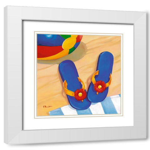 Blue Flip Flops White Modern Wood Framed Art Print with Double Matting by Brent, Paul