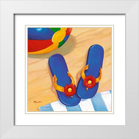 Blue Flip Flops White Modern Wood Framed Art Print with Double Matting by Brent, Paul