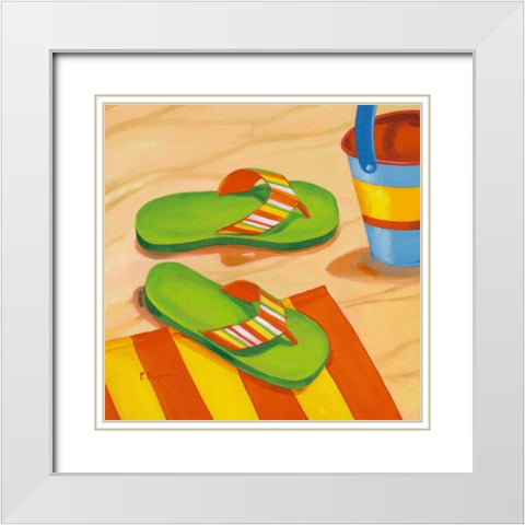 Green Flip Flops White Modern Wood Framed Art Print with Double Matting by Brent, Paul