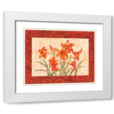Linen Scroll Amaryllis White Modern Wood Framed Art Print with Double Matting by Brent, Paul