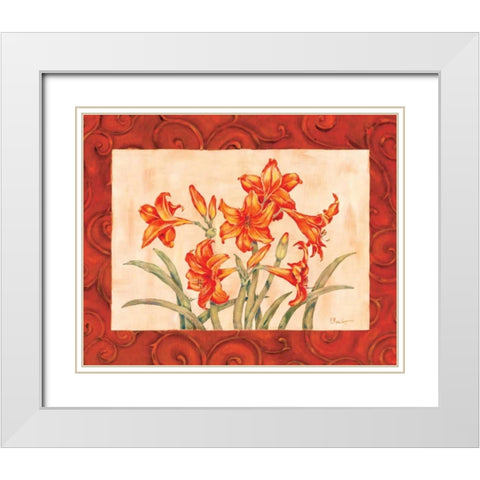 Linen Scroll Amaryllis White Modern Wood Framed Art Print with Double Matting by Brent, Paul