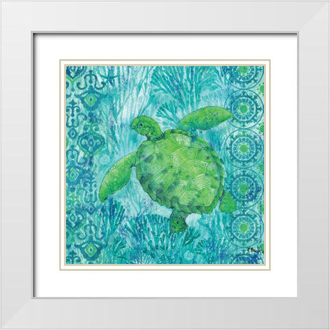 Turtle Batik Sq White Modern Wood Framed Art Print with Double Matting by Brent, Paul