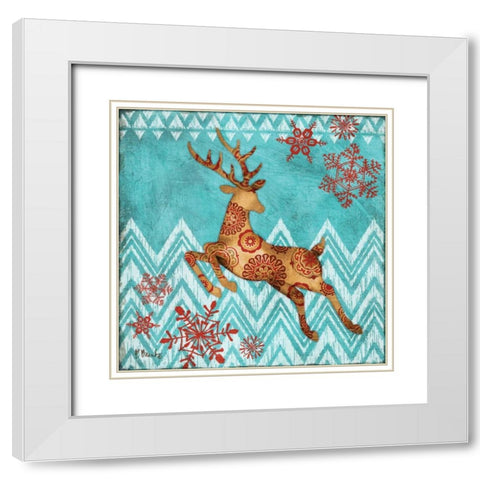 Ice Reindeer Dance II White Modern Wood Framed Art Print with Double Matting by Brent, Paul